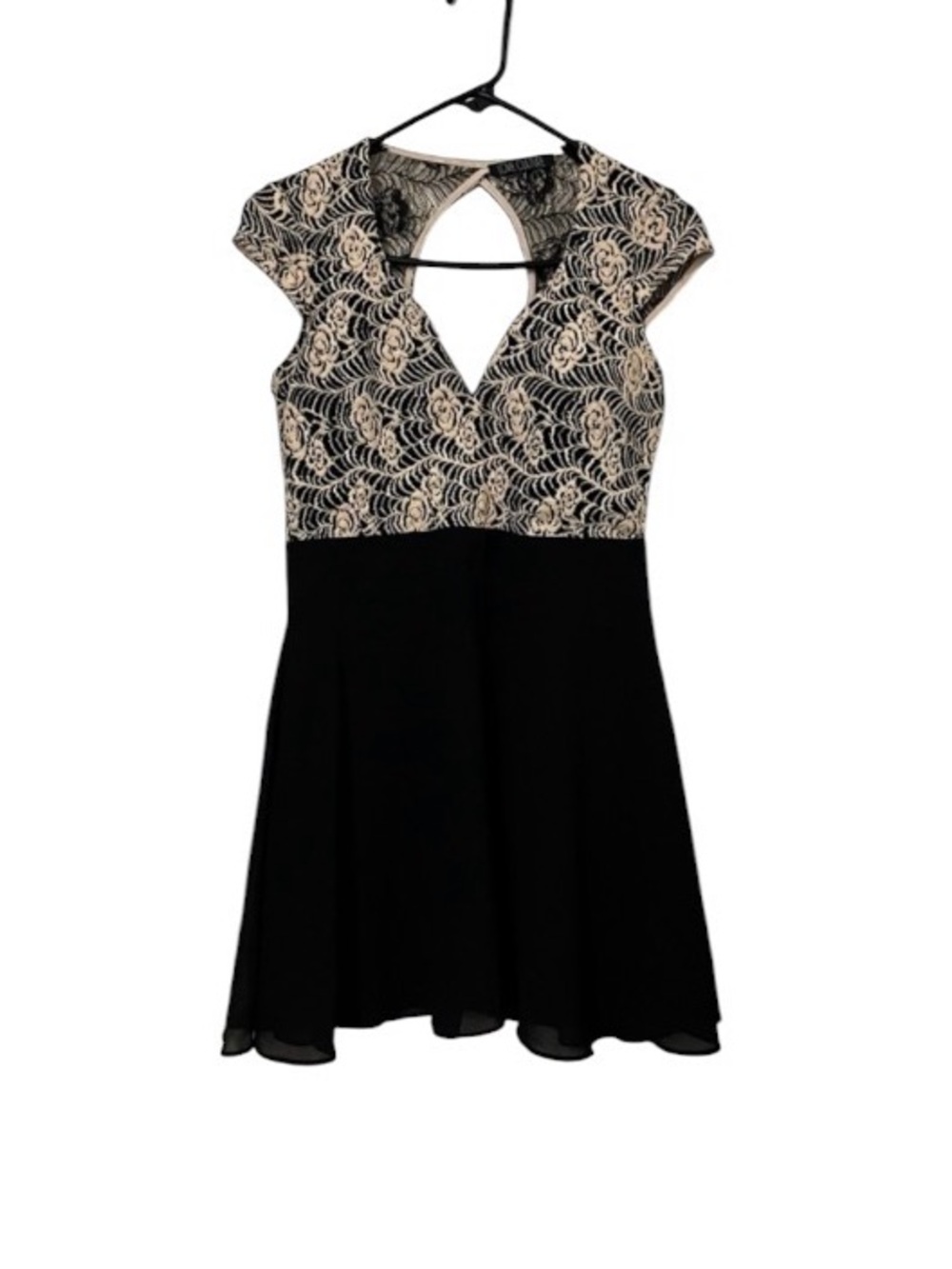 Love Culture Mesh Embroidered Sheer Open Cutout Back Flowy Black Mini Dress
